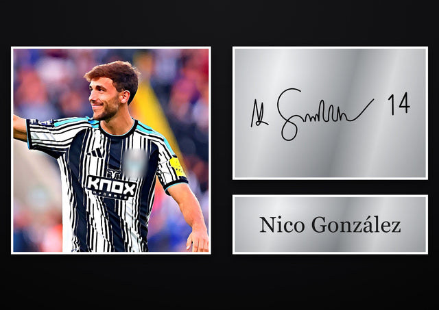 Nico González Newcastle United pre-printed autograph print