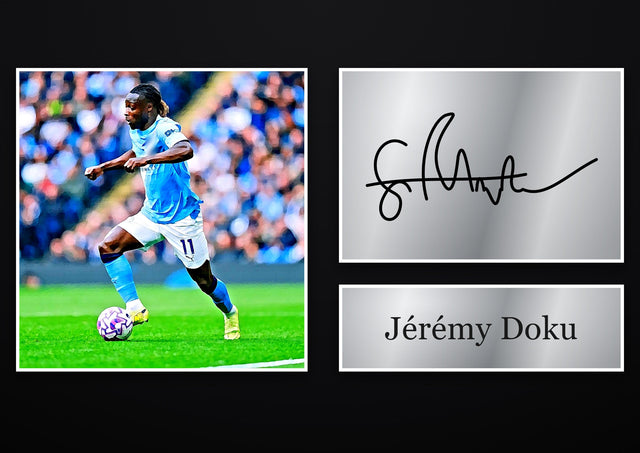 Jérémy Doku Manchester City pre-printed autograph print